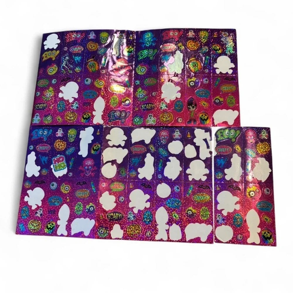 Vintage RARE Lisa Frank Halloween & Winter Holiday Sparkle Sticker Strip Lot